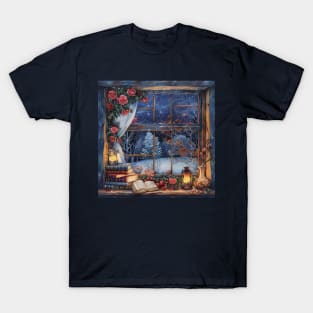 Fantasy winter starry night window T-Shirt